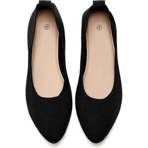 Shupua Flat Shoes Women Black Mesh Pointed Toe Slip on Ballet Comfortable Shoes